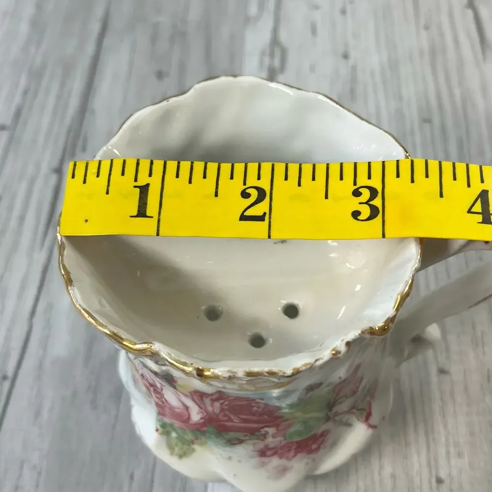 Vintage Victorian White Pink Green Floral Accent Gold Trim Shaving Mug Cup Decor